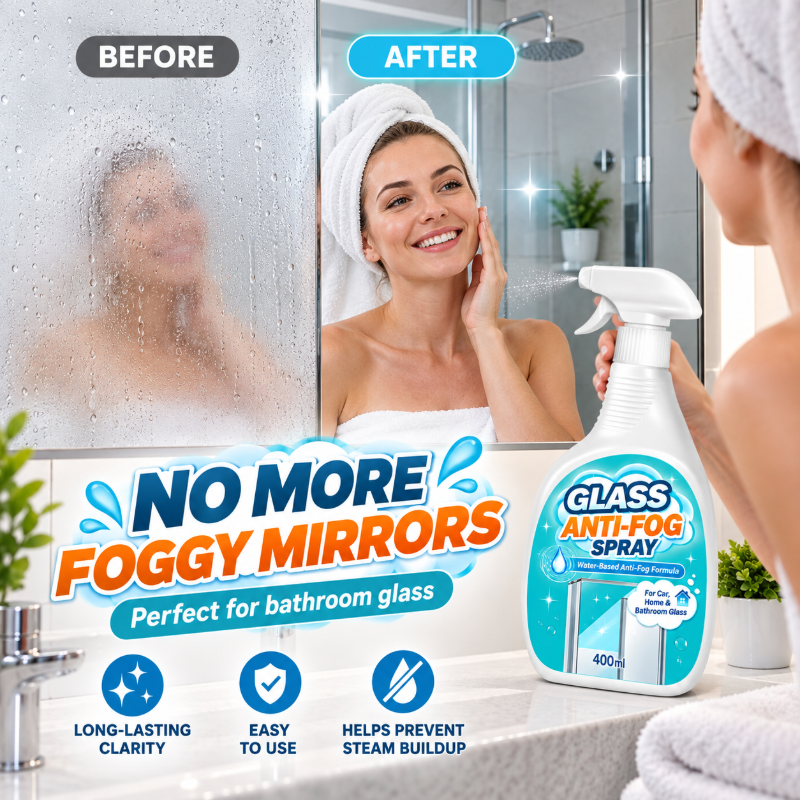 🥳2026 HOT SALE🥳 Glass Anti-Fog Spray – water-based formula prevents foggy build-up, long-lasting clarity, streak-free. For car windshields, mirrors & home windows! ✨💪