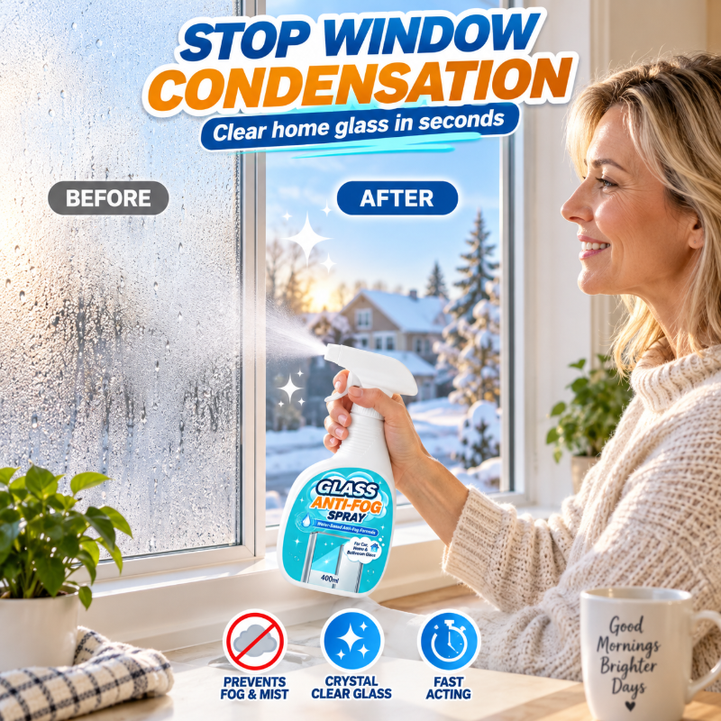 🥳2026 HOT SALE🥳 Glass Anti-Fog Spray – water-based formula prevents foggy build-up, long-lasting clarity, streak-free. For car windshields, mirrors & home windows! ✨💪