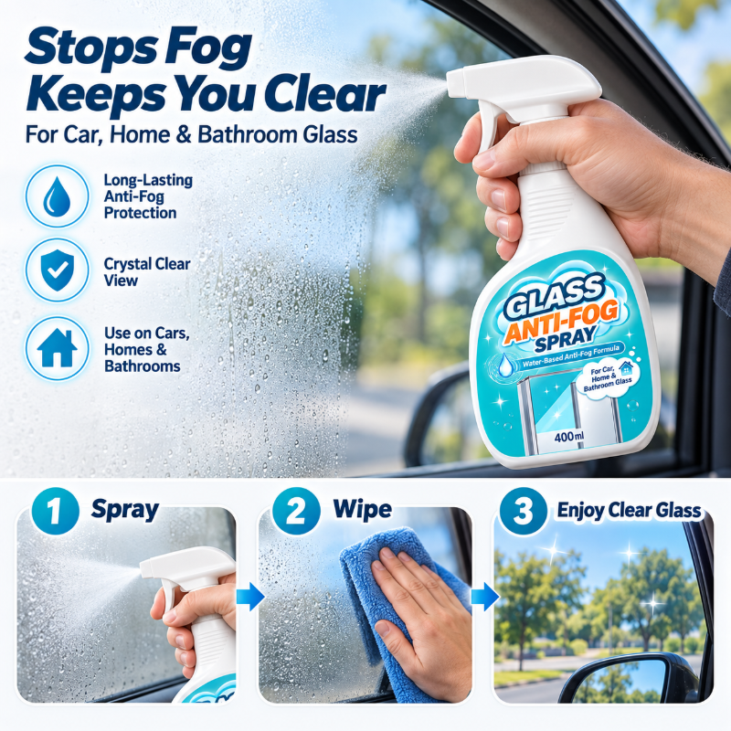 🥳2026 HOT SALE🥳 Glass Anti-Fog Spray – water-based formula prevents foggy build-up, long-lasting clarity, streak-free. For car windshields, mirrors & home windows! ✨💪