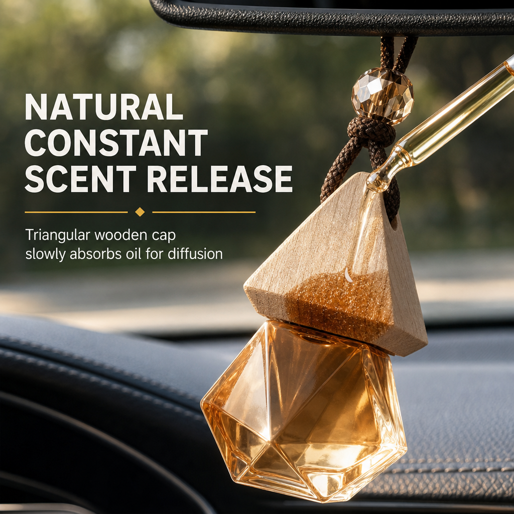 Triangular Car Hanging Air Freshener Bottle with Wooden Cap