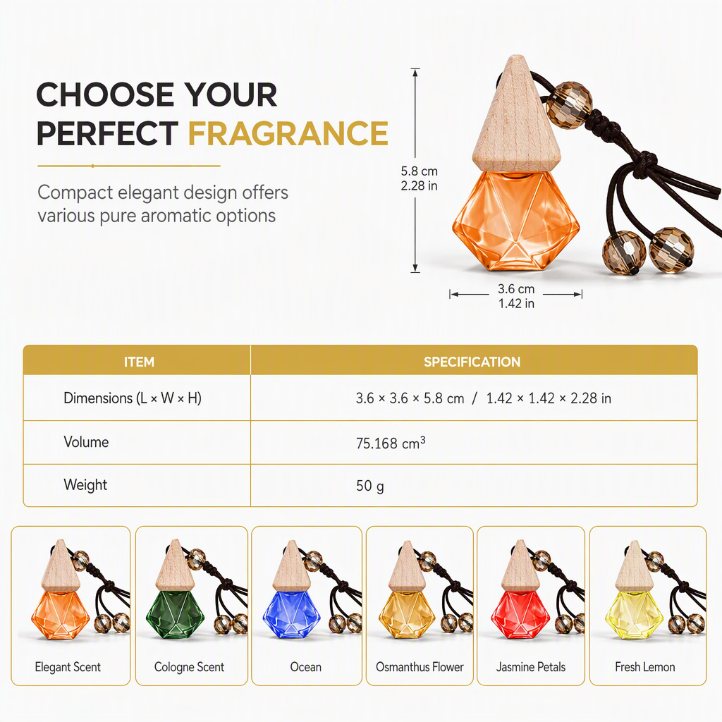 Triangular Car Hanging Air Freshener Bottle with Wooden Cap