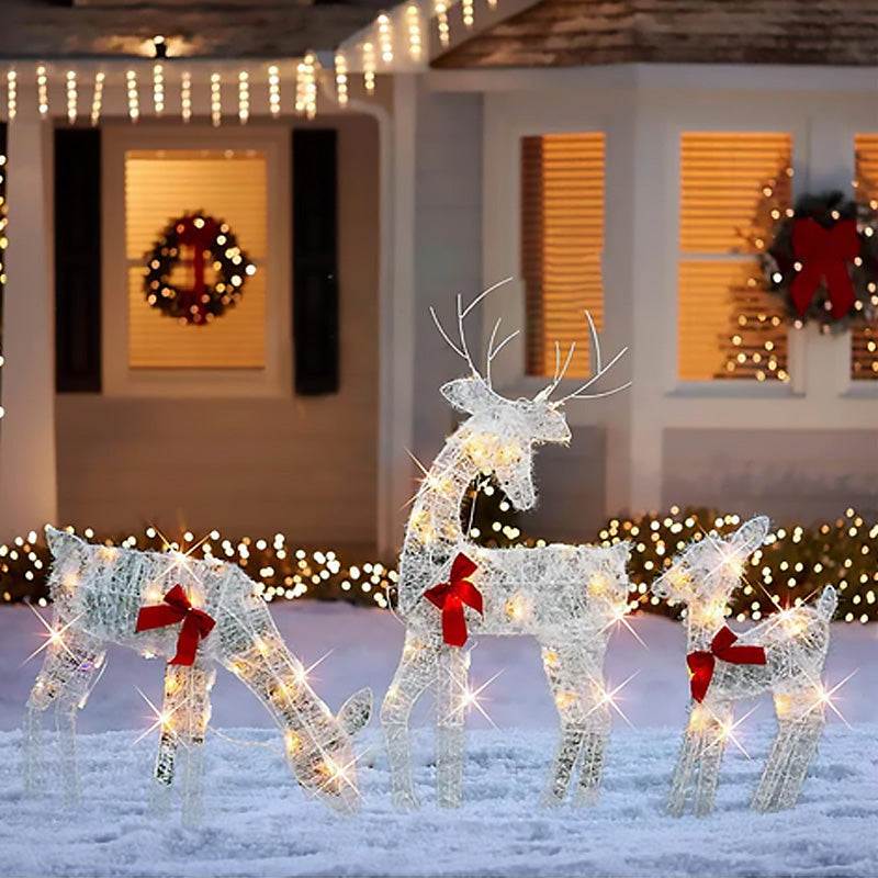 🔥2027 Debut release|LED Christmas Reindeer Set with Bow – Decorative Reindeer Family for Indoor and Outdoor