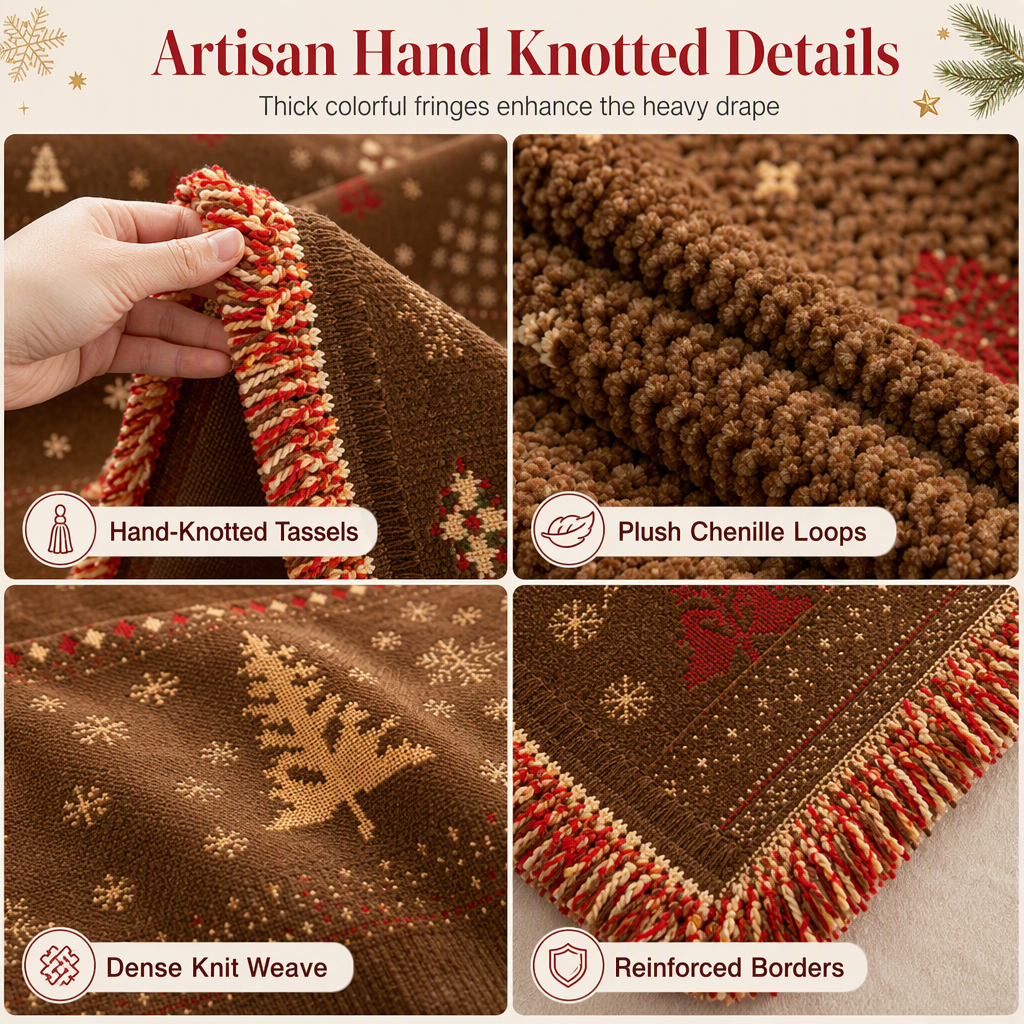 ⏰🛋️ Chenille Holiday Throw: Thick, Dual-Sided, Anti-Scratch, Hand-Knotted Tassels, for Sofa & Bed
