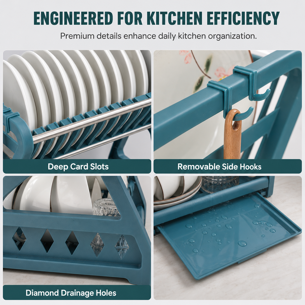 ⏰ Multi-Layer Steel Dish Drying Rack – Vertical Storage, Drip Tray, Tool-Free Install ✨
