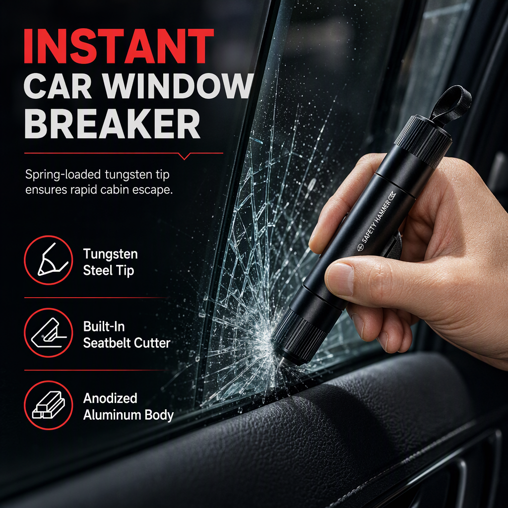 🚨🔥 SALE! Mini Car Safety Hammer 2-in-1 – Window Breaker & Seatbelt Cut ...