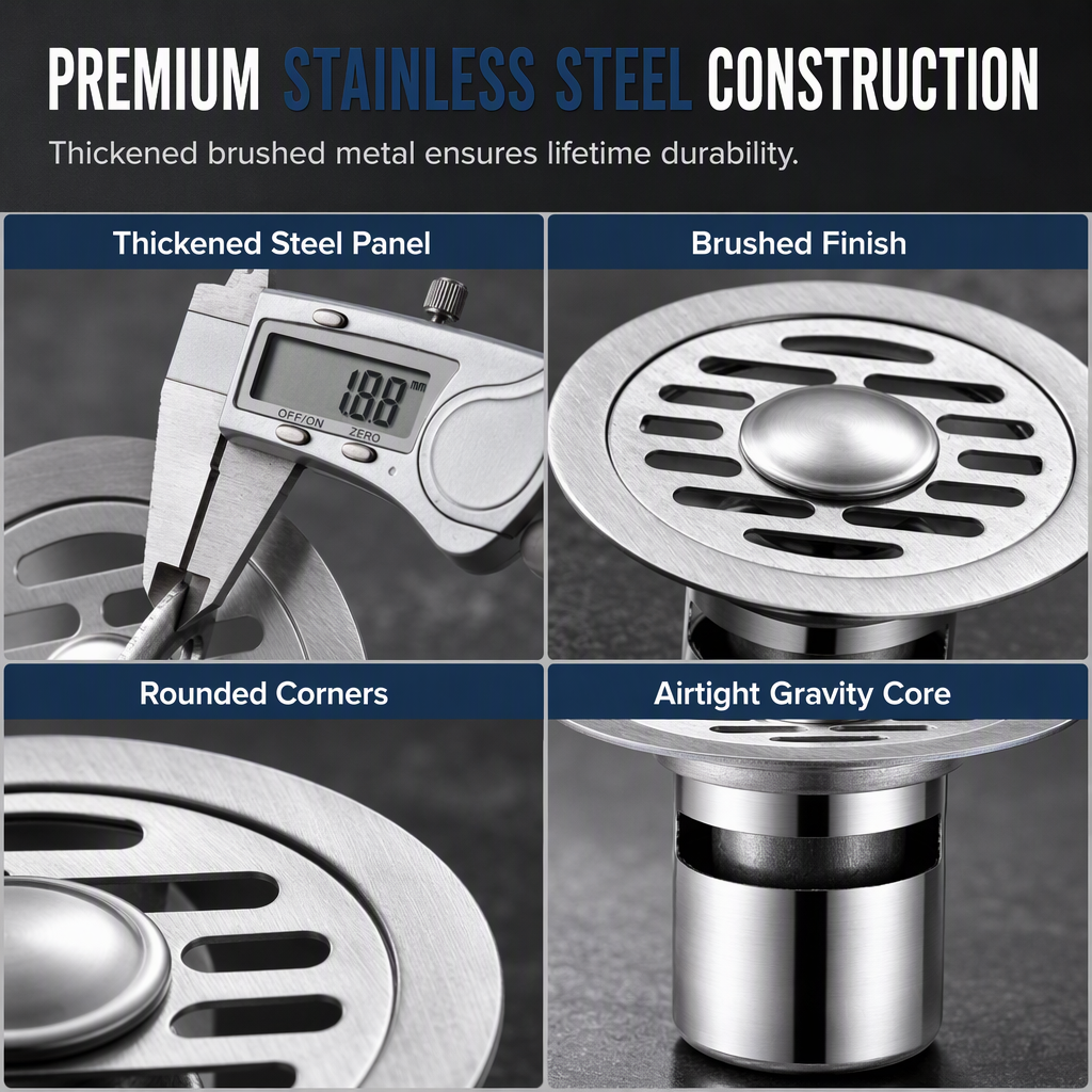 🏆 Last Day Special Price £6.99! 🔥Buy more save more🎁Brushed Stainless Steel Round Floor Drain with Deodorizing Core for Bathroom and Washing Machine