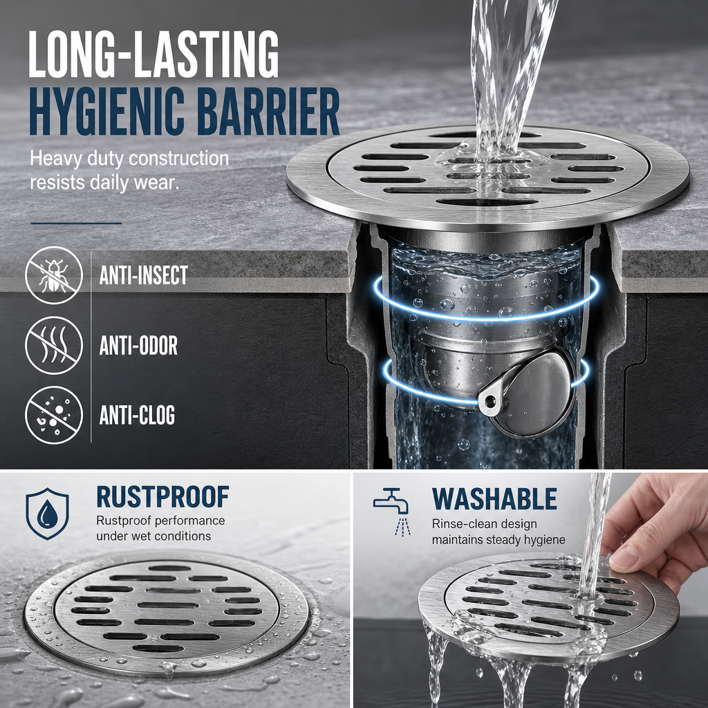 🏆 Last Day Special Price £6.99! 🔥Buy more save more🎁Brushed Stainless Steel Round Floor Drain with Deodorizing Core for Bathroom and Washing Machine