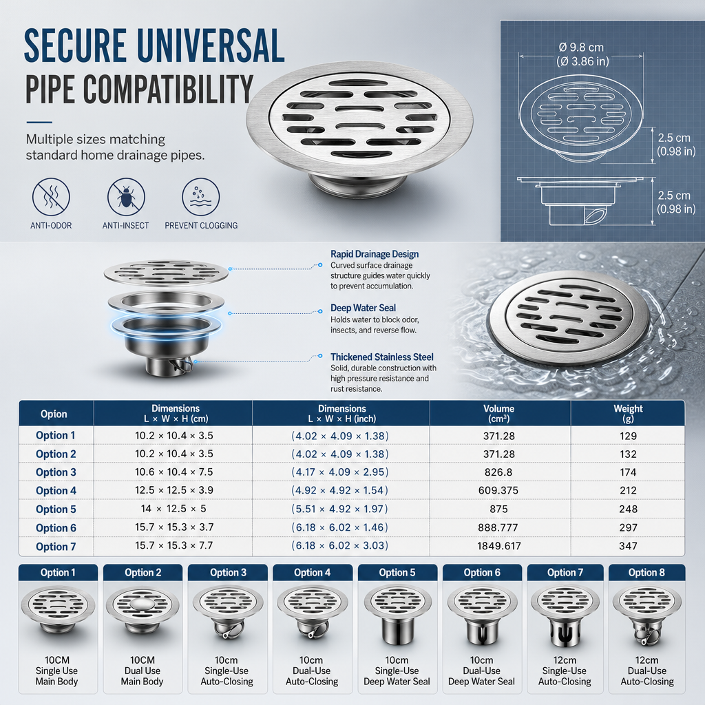 🏆 Last Day Special Price £6.99! 🔥Buy more save more🎁Brushed Stainless Steel Round Floor Drain with Deodorizing Core for Bathroom and Washing Machine