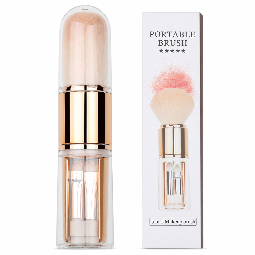 🖌️LAST DAY SALE 60% OFF !!📢Portable Retractable Makeup Brush Set – Multifunctional Travel Cosmetic Tool with Powder, Blush & Silicone Lip Brush