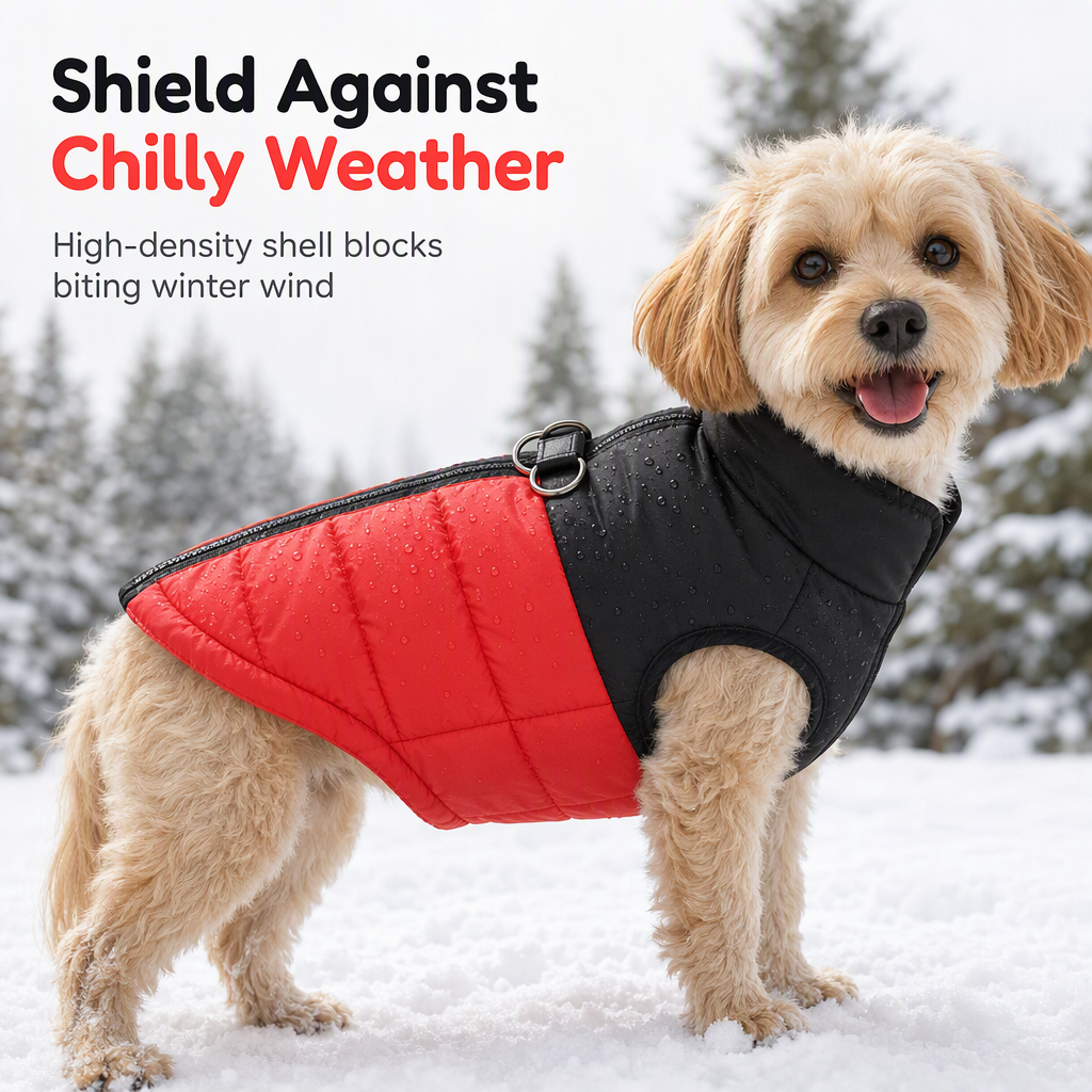 🐕❄️Fall Winter Thick Padded Windproof Dog Coat Vest | Integrated Back Steel D Ring Leash Point🧥