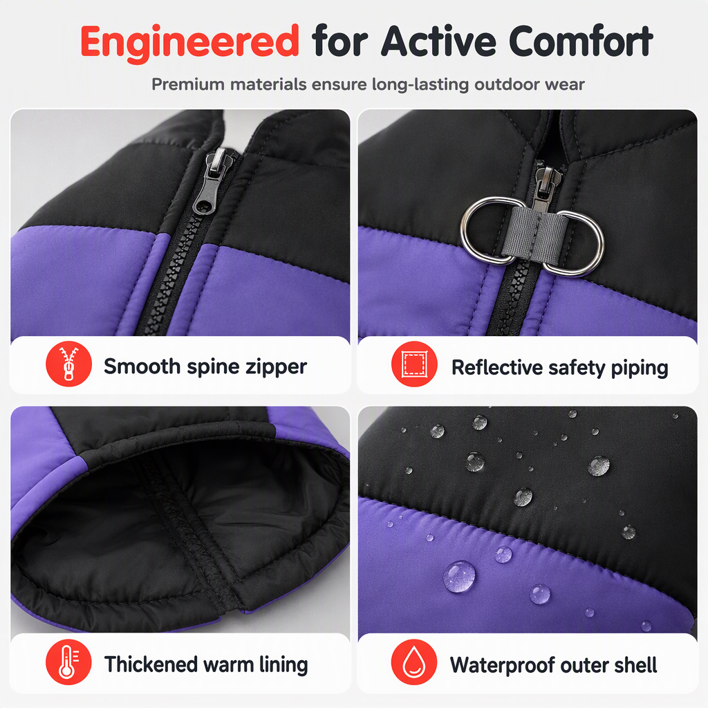 🐕❄️Fall Winter Thick Padded Windproof Dog Coat Vest | Integrated Back Steel D Ring Leash Point🧥