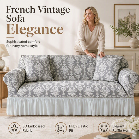 Elastic Embossed Jacquard Sofa Cover with Ruffled Skirt