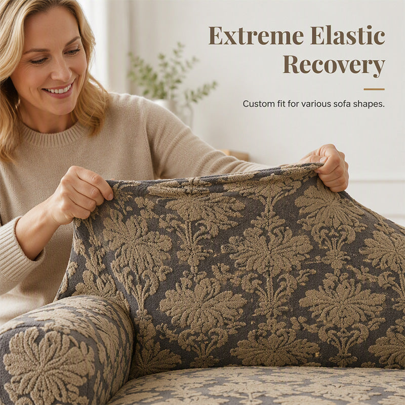 Elastic Embossed Jacquard Sofa Cover with Ruffled Skirt