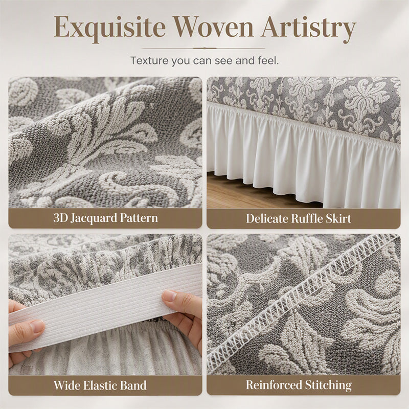 Elastic Embossed Jacquard Sofa Cover with Ruffled Skirt