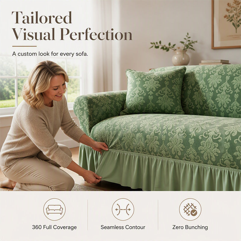 Elastic Embossed Jacquard Sofa Cover with Ruffled Skirt