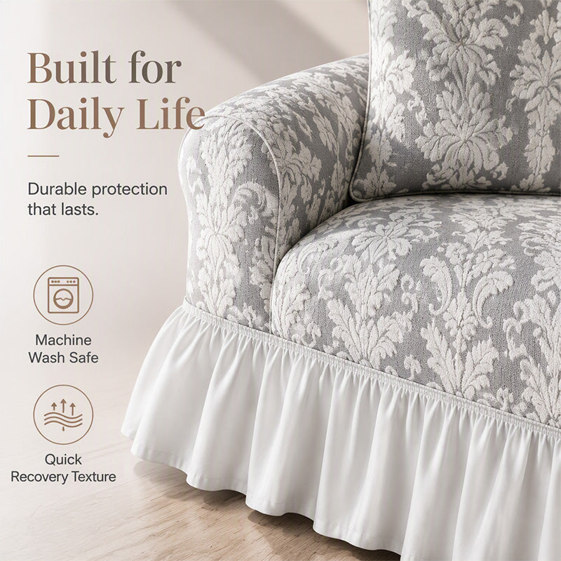 Elastic Embossed Jacquard Sofa Cover with Ruffled Skirt
