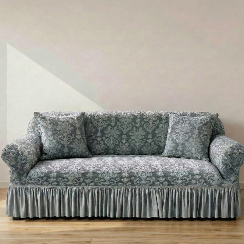 Elastic Embossed Jacquard Sofa Cover with Ruffled Skirt
