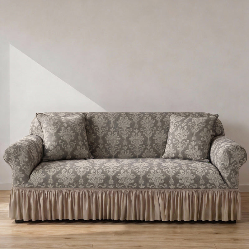 Elastic Embossed Jacquard Sofa Cover with Ruffled Skirt