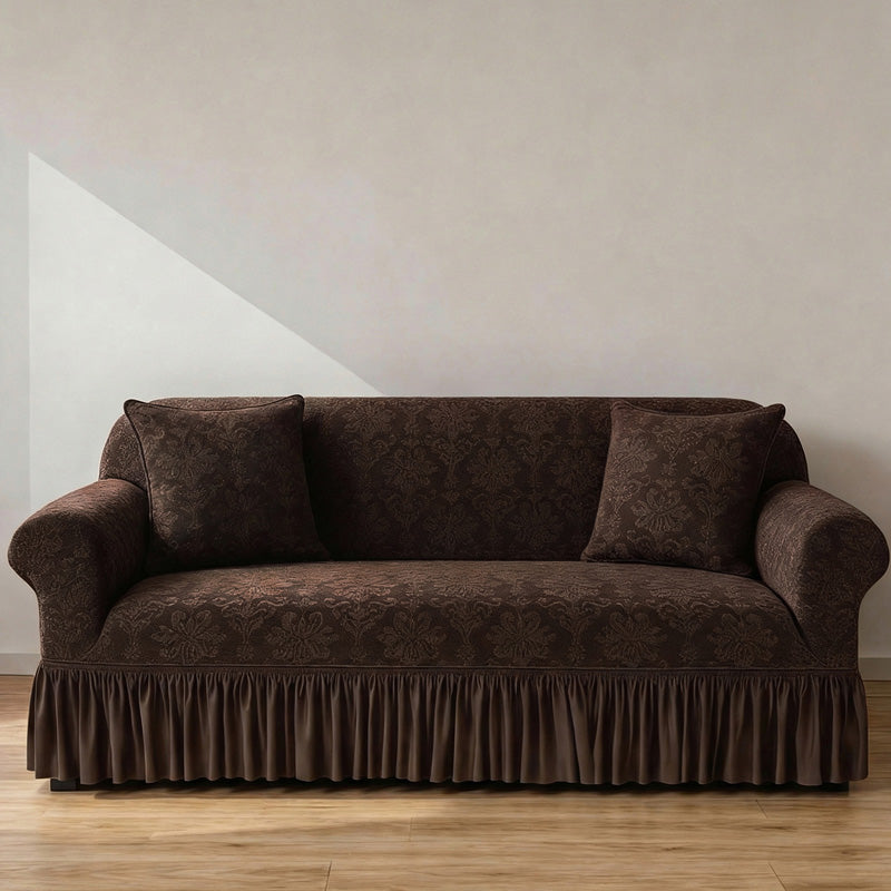 Elastic Embossed Jacquard Sofa Cover with Ruffled Skirt