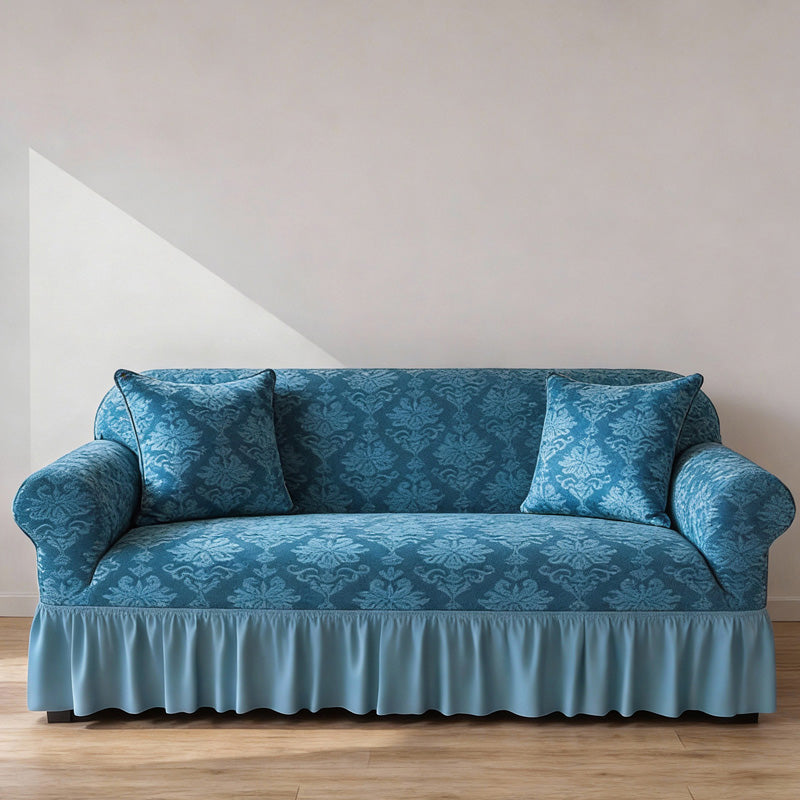 Elastic Embossed Jacquard Sofa Cover with Ruffled Skirt