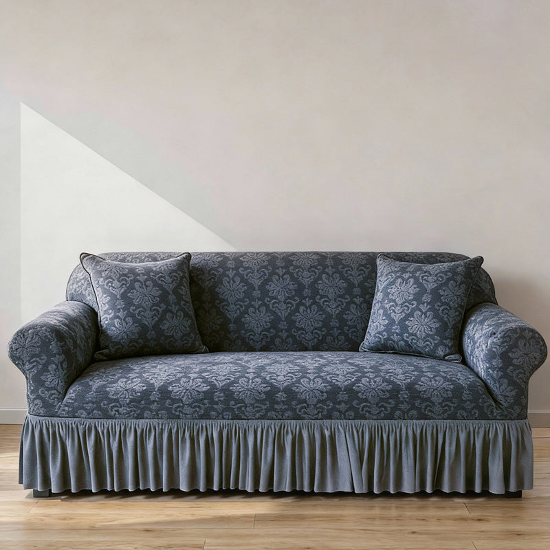 Elastic Embossed Jacquard Sofa Cover with Ruffled Skirt
