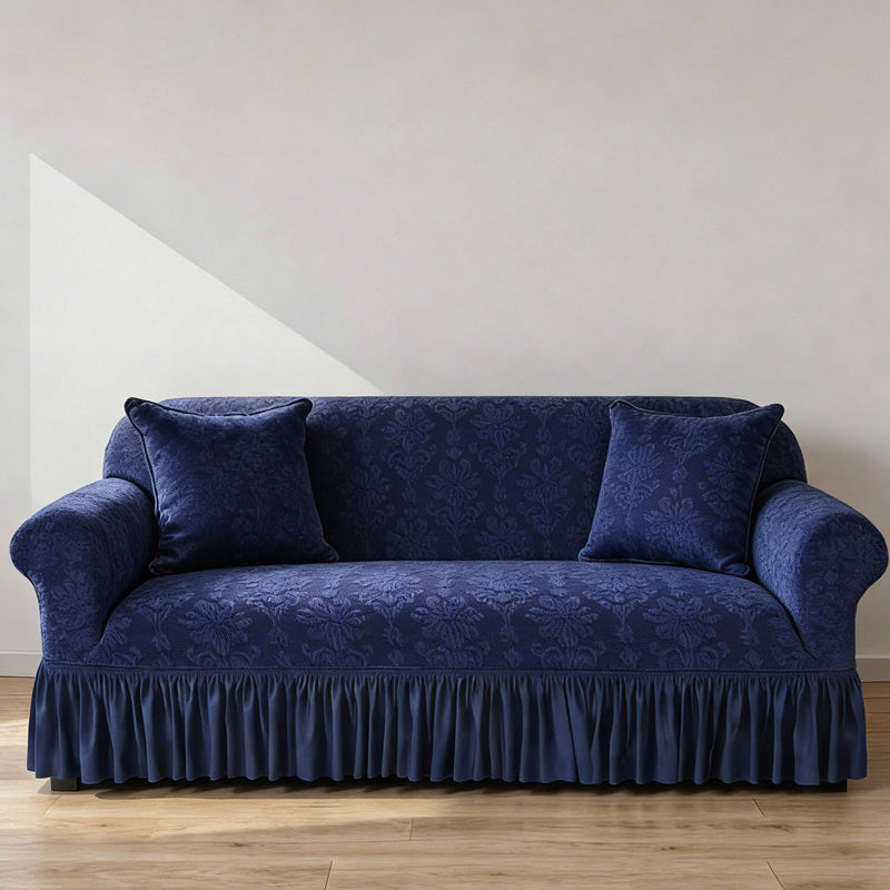 Elastic Embossed Jacquard Sofa Cover with Ruffled Skirt