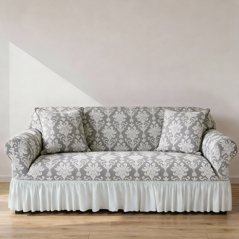 Elastic Embossed Jacquard Sofa Cover with Ruffled Skirt