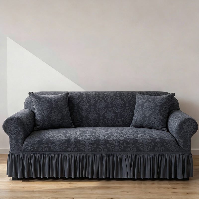 Elastic Embossed Jacquard Sofa Cover with Ruffled Skirt
