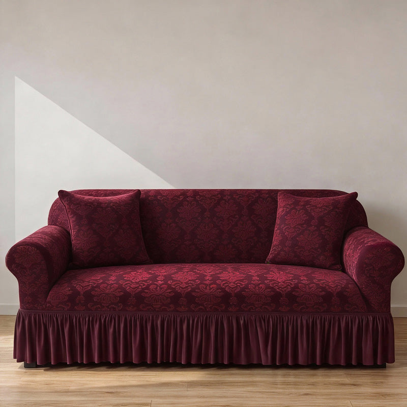 Elastic Embossed Jacquard Sofa Cover with Ruffled Skirt