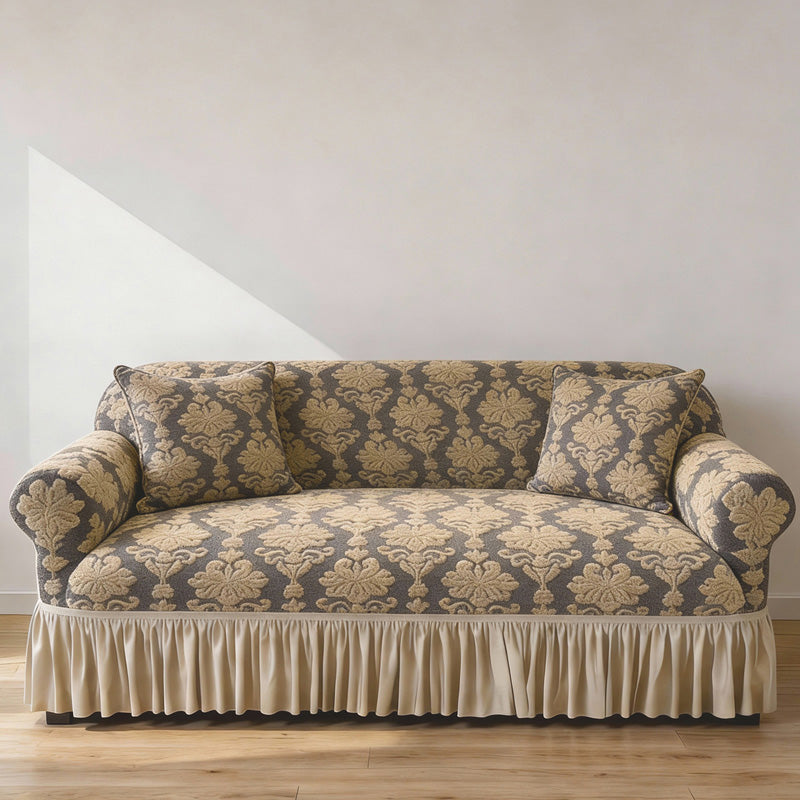 Elastic Embossed Jacquard Sofa Cover with Ruffled Skirt