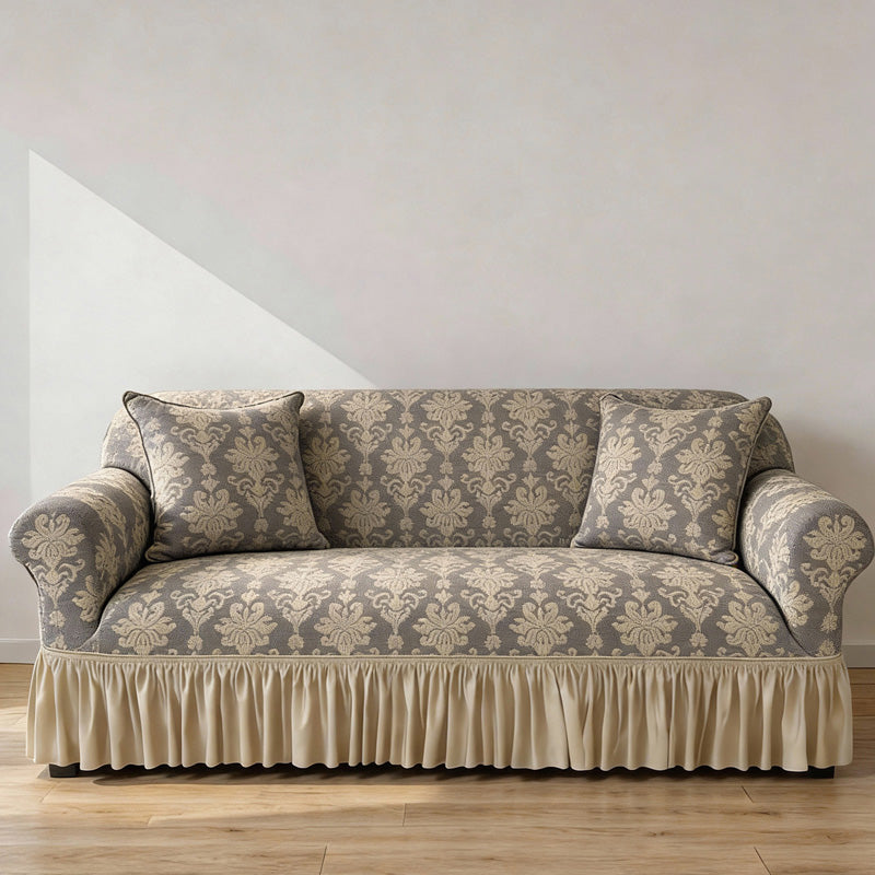 Elastic Embossed Jacquard Sofa Cover with Ruffled Skirt