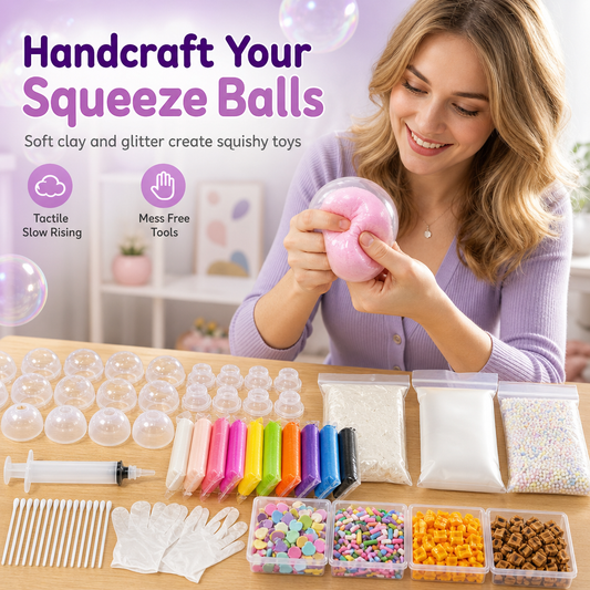 🥳2026 HOT SALE🥳💞50K+ SOLD! 🧪DIY Squeeze Ball Making Kit – mix colorful clay & sparkling fillers, leak-proof slow-rising fun. No-mess craft for kids! 🎨✅