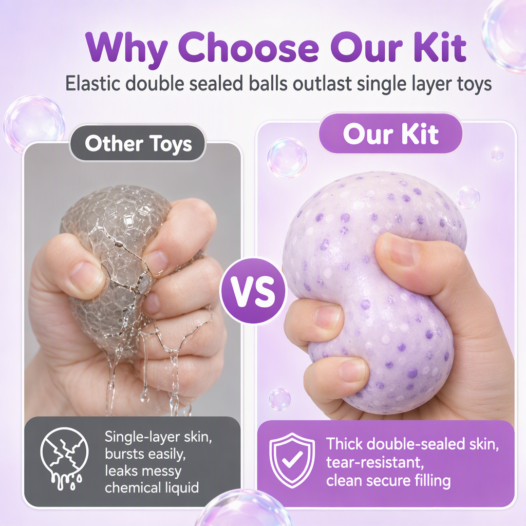 🥳2026 HOT SALE🥳💞50K+ SOLD! 🧪DIY Squeeze Ball Making Kit – mix colorful clay & sparkling fillers, leak-proof slow-rising fun. No-mess craft for kids! 🎨✅