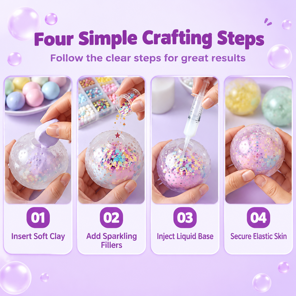 🥳2026 HOT SALE🥳💞50K+ SOLD! 🧪DIY Squeeze Ball Making Kit – mix colorful clay & sparkling fillers, leak-proof slow-rising fun. No-mess craft for kids! 🎨✅