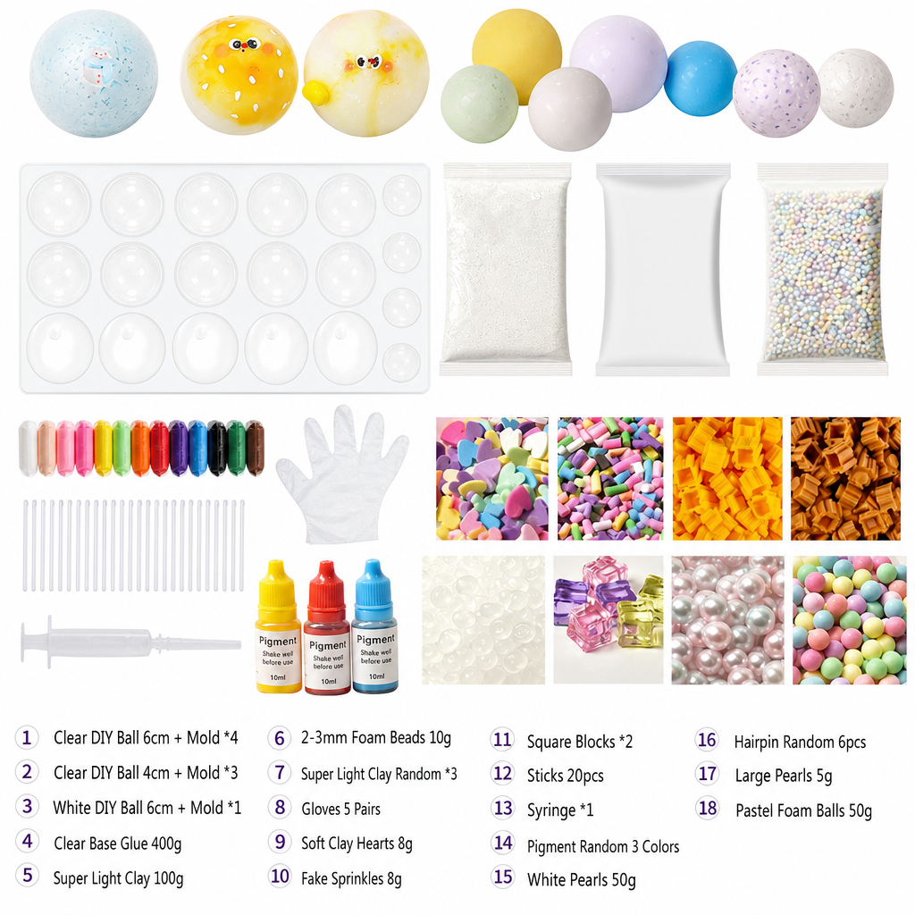 🥳2026 HOT SALE🥳💞50K+ SOLD! 🧪DIY Squeeze Ball Making Kit – mix colorful clay & sparkling fillers, leak-proof slow-rising fun. No-mess craft for kids! 🎨✅