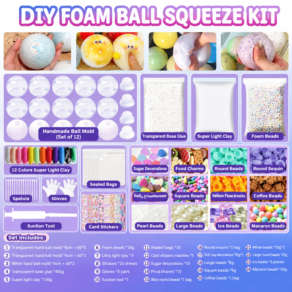 🥳2026 HOT SALE🥳💞50K+ SOLD! 🧪DIY Squeeze Ball Making Kit – mix colorful clay & sparkling fillers, leak-proof slow-rising fun. No-mess craft for kids! 🎨✅