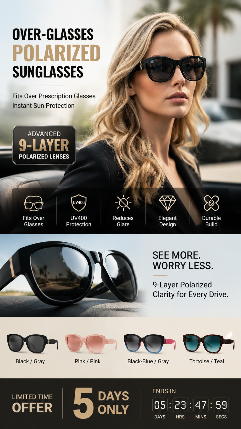 👓 50% OFF! Attention, glasses wearers: these oversized sunglasses slide right over your own glasses and make you look like a movie star—no expensive clip-ons, no fiddling with lenses!