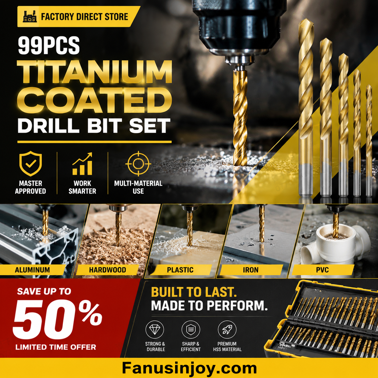 🔥High-efficiency tool favored by veteran craftsmen!Factory Outlet-100pcs Titanium Coated Drill Bit Set
