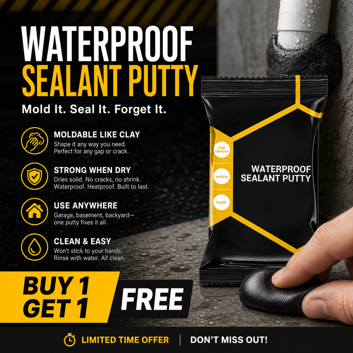 ⏳1 Set of 4⏰Waterproof Sealant Putty – Easy-to-Mold Filler for Pipe Openings & Wall Gaps